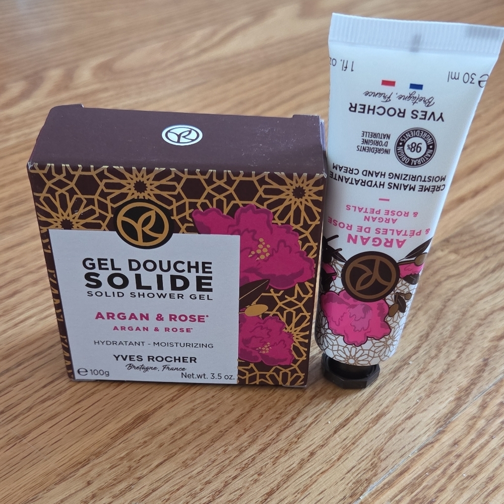 Yves Rocher Argan & Rose Shower Gel and Hand Cream Set — Brown & Pink